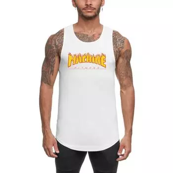 Muscleguys Летние виды спорта Бег Нижняя Майка Мужская Тонкая Посадка Дышащая Футболка без рукавов Открытая повседневная толстовка M чёрный