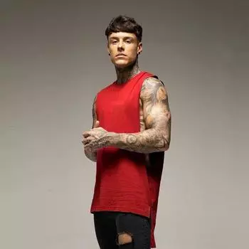 Muscleguys Летний фитнес спортивный жилет мужская повседневная беговая одежда тренировочная жилет свободный прилив бренд хип-хоп без рукавов футболка M чёрный