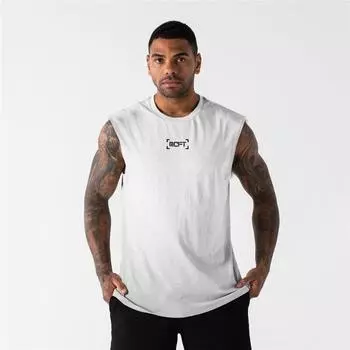 Muscleguys, летний спортивный стиль, мужской уличный жилет с принтом, профессиональные топы на бретелях для фитнеса, бодибилдинга, повседневная футболка без рукавов, спортивная одежда M чёрный