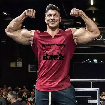 Muscleguys, летняя футболка без рукавов для фитнеса, бодибилдинга, модные удобные майки для бега, тренировочная одежда для мужчин M чёрный