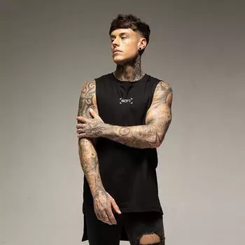 Muscleguys, летняя футболка без рукавов в спортивном стиле, мужской жилет для фитнеса и тренировок, дышащий свободный топ M чёрный