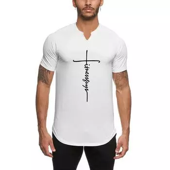 Muscleguys, летняя модная спортивная одежда с короткими рукавами и принтом, мужская повседневная футболка для фитнеса, 4 цвета в наличии M чёрный