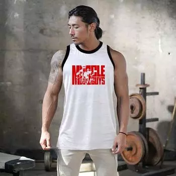 Muscleguys, летняя модная уличная одежда, красивые мужские сетчатые быстросохнущие топы без рукавов с принтом MUSCLE, футболки без рукавов для тренировок на открытом воздухе M