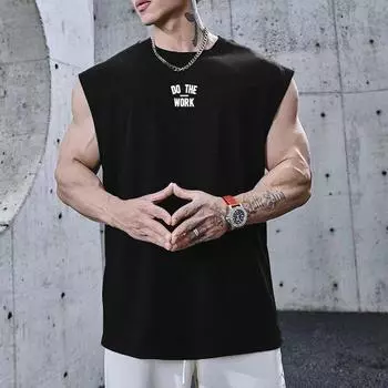 Muscleguys летняя мускулистая мужская футболка без рукавов для тренажерного зала, фитнеса и тренировок, майки для бодибилдинга, дышащая свободная баскетбольная спортивная мужская футболка M чёрный