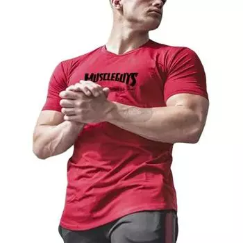 Muscleguys, летняя мужская дышащая, впитывающая пот, эластичная футболка с короткими рукавами, спортивный топ для бега на открытом воздухе, фитнеса и фитнеса M чёрный