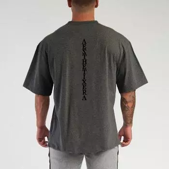 Muscleguys, летняя мужская хлопковая хлопковая повседневная футболка для фитнеса с короткими рукавами и принтом сзади M чёрный