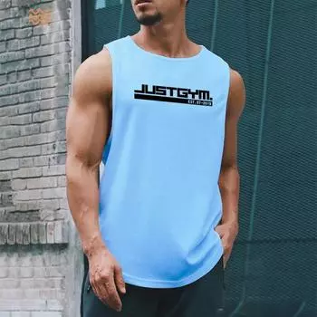 Muscleguys, летняя мужская спортивная одежда, удобная майка с принтом, бодибилдинг, фитнес, облегающий быстросохнущий жилет для тренировок M чёрный