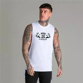 Muscleguys Летняя печать раздвиньте ваши пределы хлопок Без рукавов Футболка горячий штамповка спортивная одежда мужской бодибилдинг танк топы M чёрный