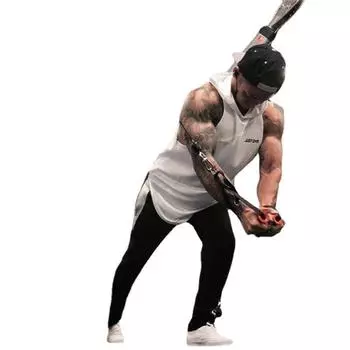 Muscleguys, летняя свободная и удобная спортивная футболка без рукавов с капюшоном для фитнеса, мужские модные эластичные тренировочные топы M чёрный