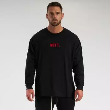 Muscleguys, летняя трендовая хлопковая нижняя рубашка в стиле хип-хоп с длинными рукавами, весенне-осенний тонкий спортивный топ для фитнеса M чёрный