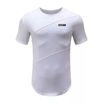 Muscleguys Лето Мужские топы Спорт Повседневная футболка с коротким рукавом Tide Бренд Дышащий Хлопок & Сетка Тренировка Одежда для тренажерного зала Фитнес бодибилдинг M чёрный