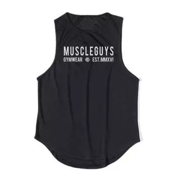 Muscleguys Лето Новый Бренд Мужская Тренировка Быстрая Сухая Дышащий Танк Топ Бодибилдинг Открытый Бег Мужская Одежда M чёрный