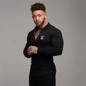 Muscleguys модная мужская весенне-осенняя рубашка поло с лацканами, деловая повседневная удобная футболка, спортивная одежда для фитнеса M чёрный