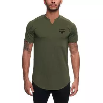 Muscleguys модная повседневная футболка с v-образным вырезом и коротким рукавом с принтом, топы для фитнеса и похудения M чёрный