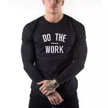 Muscleguys модная повседневная мужская футболка тонкие простые фитнес-футболки с длинными рукавами мягкие дышащие топы M чёрный