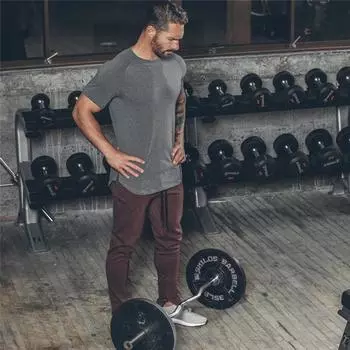 Muscleguys Модный бренд Одежда Бодибилдинг Футболка с коротким рукавом Slim Fit Мужская футболка из хлопка Футболка для тренажерных залов Повседневные футболки для фитнеса M чёрный