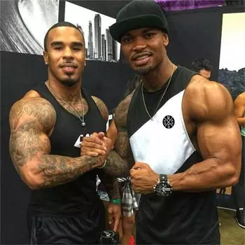 Muscleguys Молодёжная мода для мужского бодибилдинга Удобные майки-стрингеры для фитнеса Тренировочный жилет повседневные мужские майки с трендовым принтом M чёрный