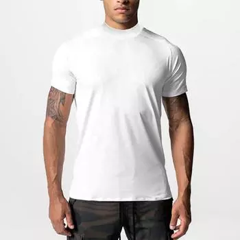 Muscleguys Мужская эластичная тренировочная футболка для фитнеса, летняя однотонная дышащая футболка из полиэстера с короткими рукавами M чёрный