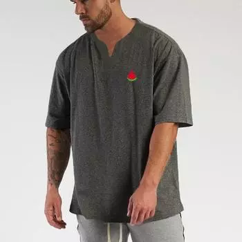 Muscleguys Мужская фитнес-тренировка Свободная хлопковая футболка Лето с фруктовым принтом с коротким рукавом M чёрный