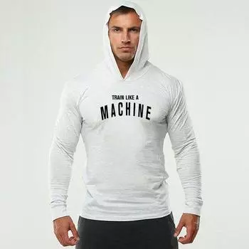 Muscleguys Мужская футболка с длинными рукавами и принтом машины, модная нижняя рубашка, красивый свитер с капюшоном в стиле поп, одежда для бега M чёрный