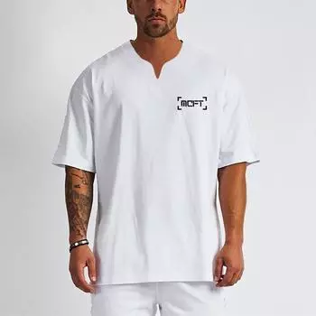 Muscleguys Мужская хип-хоп молодежная уличная мода с принтом Футболка с коротким рукавом Свободная повседневная футболка Tide Летняя фитнес-одежда удобная M чёрный