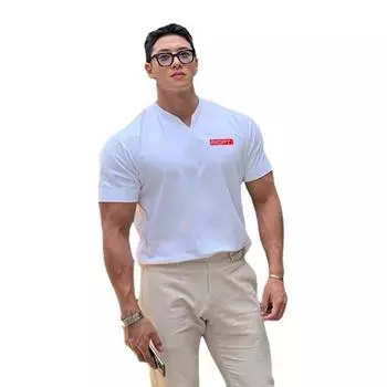 Muscleguys Мужская модная повседневная хлопковая футболка с короткими рукавами для спорта и фитнеса, летняя дышащая футболка с коротким рукавом M чёрный