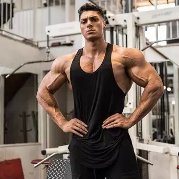 Muscleguys Мужская одежда для фитнеса Летняя тренировка Дышащая рубашка без рукавов Мужская майка Бодибилдер Спорт M чёрный