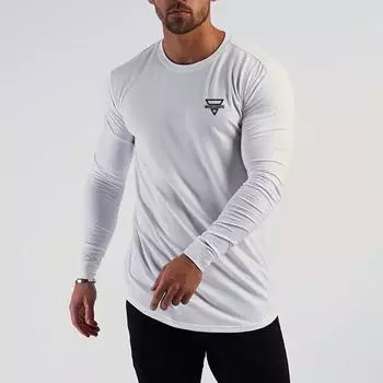 Muscleguys Мужская осенняя новая футболка с круглым вырезом и принтом, трендовая, повседневная, хлопковая, с длинным рукавом M чёрный