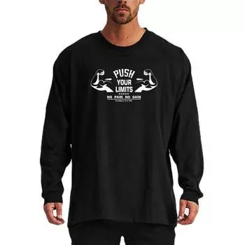 Muscleguys Мужская спортивная футболка с длинными рукавами и принтом для фитнеса и тренировок, футболка большого размера, в наличии 3 цвета M чёрный