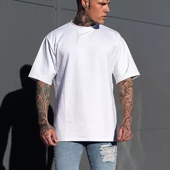 Muscleguys Мужская удобная футболка с коротким рукавом с принтом на спине Летняя половина рукава свободная бодибилдинг Трендовая уличная одежда M чёрный