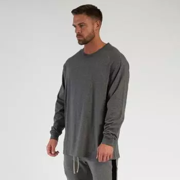 Muscleguys, мужская весенне-осенняя повседневная хлопковая футболка, модный молодежный свободный топ с круглым вырезом большого размера M чёрный