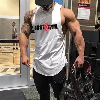 Muscleguys Мужские майки для фитнеса с принтом Майка Спортивная одежда Футболка без рукавов Бодибилдинг Хлопковая спортивная одежда Мужские жилеты для тренировок M чёрный