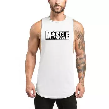 Muscleguys Мужской летний тренажерный зал Фитнес-танк Топ модная мужская одежда Свободная дышащая футболка без рукавов Мышечный жилет L белый