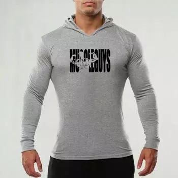 Muscleguys, мужской осенний свитер с капюшоном, модный выбор цвета, тонкое пальто, спортивная футболка для фитнеса, повседневные хлопковые топы M серый