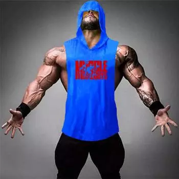 Muscleguys Мужской жилет в стиле хип-хоп с капюшоном, повседневная спортивная летняя свободная футболка без рукавов для фитнеса с мышцами M чёрный