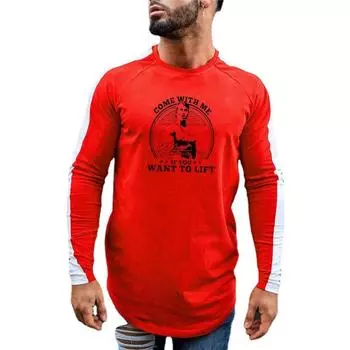 Muscleguys New Hot Bodybuilding Running T-shirts Men s Spring and Autumn Tide Brand Sportswear Stitching Capless Round Neck T-shirt M