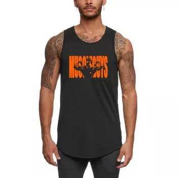 Muscleguys NEW tide Мужская майка для бодибилдинга с мышцами Удобные спортивные топы с принтом молодежные тонкие жилет без рукавов для фитнеса с круглым вырезом M чёрный