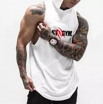 Muscleguys новая американская футболка без рукавов с капюшоном, боевой тренировочный костюм, спортивный жилет для фитнеса M чёрный