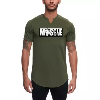 Muscleguys новая молодежная мужская спортивная футболка с короткими рукавами и v-образным вырезом с короткими рукавами и половиной рукава M чёрный