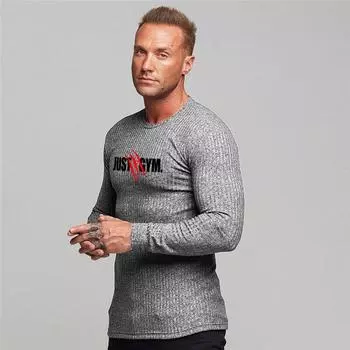 Muscleguys, новая молодежная трикотажная нижняя рубашка, мужская футболка для фитнеса и бега с длинными рукавами, повседневные повседневные топы M чёрный