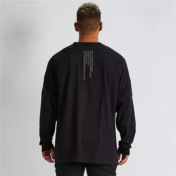 Muscleguys новая мужская спортивная повседневная спортивная рубашка с длинными рукавами, свободная простая весенне-осенняя одежда для фитнеса M чёрный