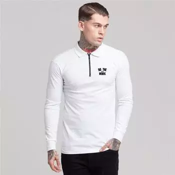 Muscleguys Новое поступление, мужская рубашка поло, весенне-осенние молодежные топы для фитнеса, модная повседневная тонкая футболка, свитер M чёрный