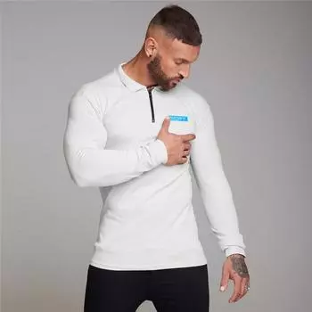 Muscleguys Новые поступления Фитнес Модные мужские нагрудные рубашки поло Business Casual Половина Zip Топы Удобные хлопчатобумажные длинные рукава