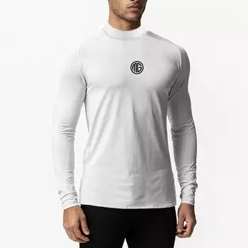 Muscleguys, новые поступления, тонкие осенние футболки с высоким воротом, тренировочные облегающие мужские костюмы для фитнеса с длинными рукавами M чёрный