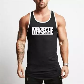 Muscleguys Новые поступления Жилет для тренировок с принтом для фитнеса Мужская одежда для тренировок в тренажерном зале Майка Футболка без рукавов с мышцами Спортивная футболка для бодибилдинга M чёрный