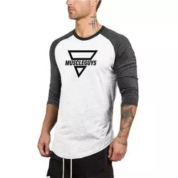 Muscleguys, новый мужской повседневный спортивный топ, ранняя осень, мягкие, приятные для кожи, футболки с рисунком и рукавами три четверти M чёрный