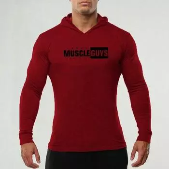 Muscleguys, облегающая удобная толстовка с капюшоном, мужская повседневная повседневная одежда, бодибилдер с длинными рукавами для бега M чёрный