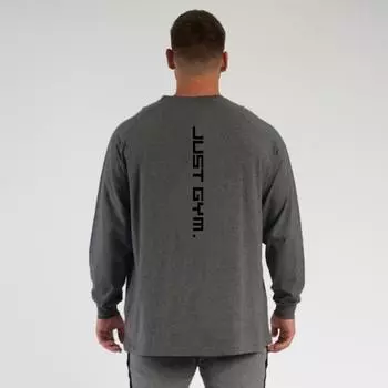 Muscleguys осенне-зимняя свободная футболка для фитнеса с длинными рукавами, мужская повседневная и универсальная рубашка с круглым вырезом M чёрный