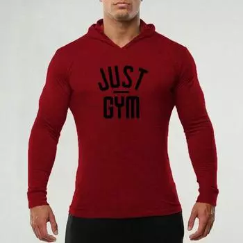 Muscleguys, осенний свитер с капюшоном, мужская новая модная брендовая футболка с принтом, тонкая куртка, весенне-осенняя рубашка с тонким дном M чёрный