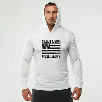 Muscleguys Slim Fit Футболка с длинными рукавами Мужская белая верхняя хлопчатобумажная внутренняя одежда Нижняя рубашка Весна и осень Одежда M чёрный